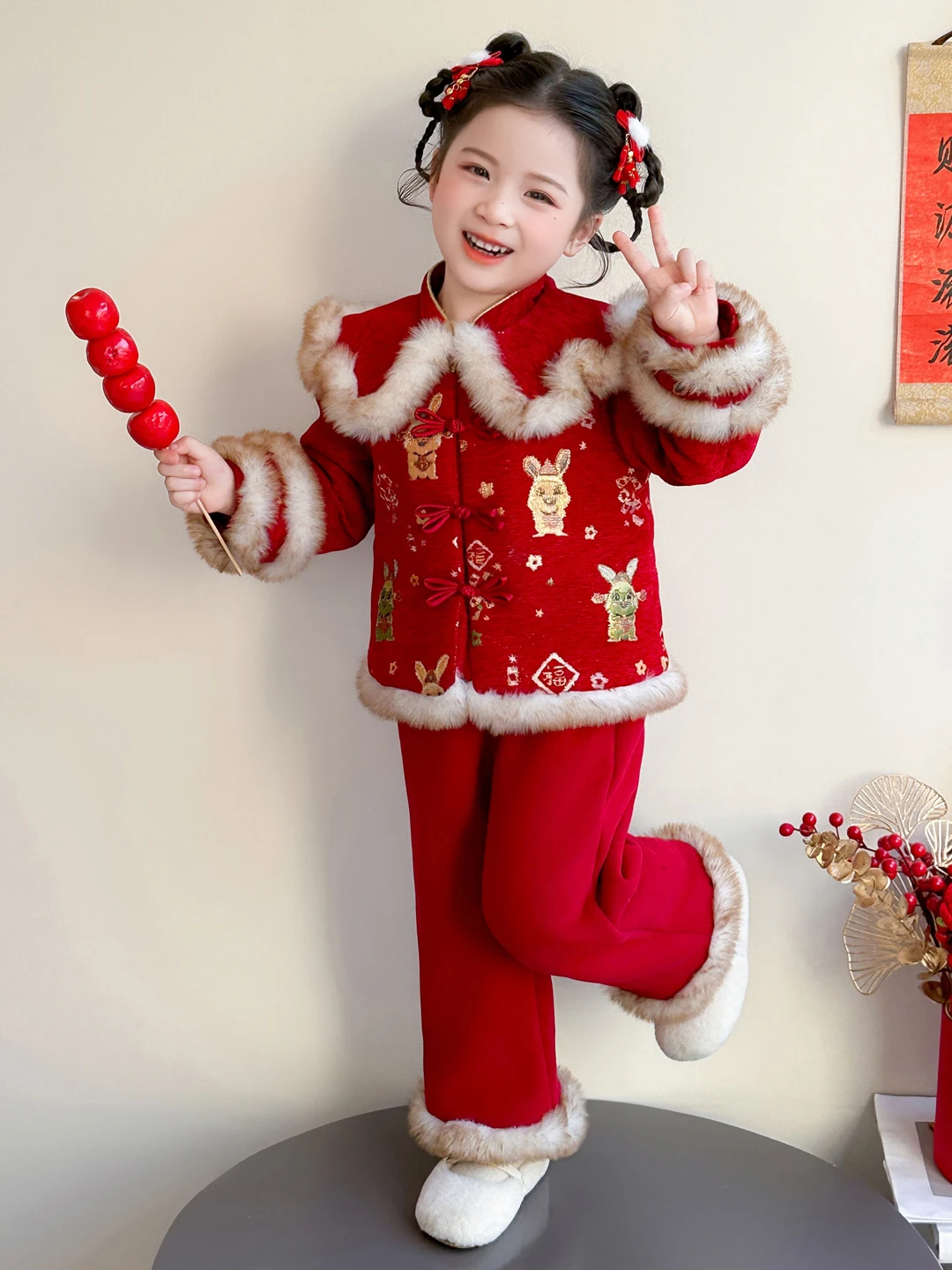 

Thiened Long Sve, новогодняя одежда для маленьких девочек, зимний костюм Тан, комплект из двух предметов, теплый праздничный наряд