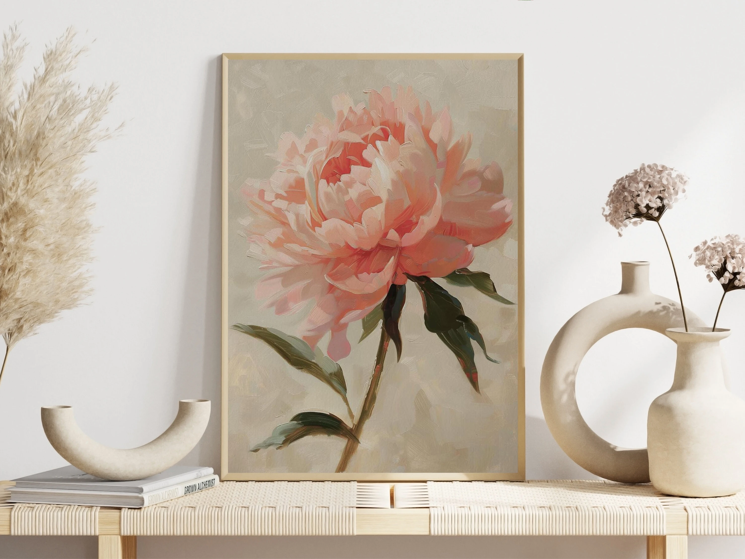 خمر نبات النخيل الأزهار الملصقات النباتية الجميلة الفاوانيا الحديثة يطبع حائط لوح رسم صور ديكور غرفة المعيشة المنزلي