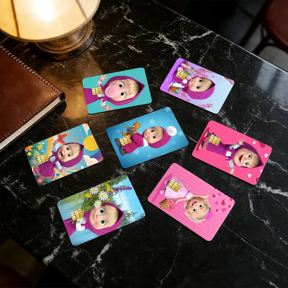 

Cute M-Masha and the B-Bear-es Credit Card HD Stickers Game Card Decal Small Chip Waterproof Sticker