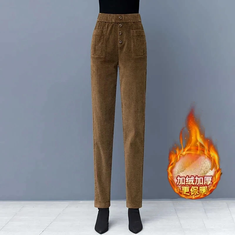 Calça grossa de veludo de caxemira de cordeiro, calça Harlan feminina quente, roupa para mães, veludo, outono inverno