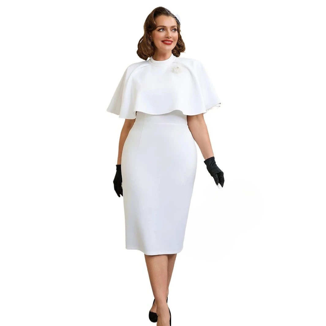 

Vintage Ruffle Cocktail Party Dance Birthday Graduation Evening Knee Length Dress White Black