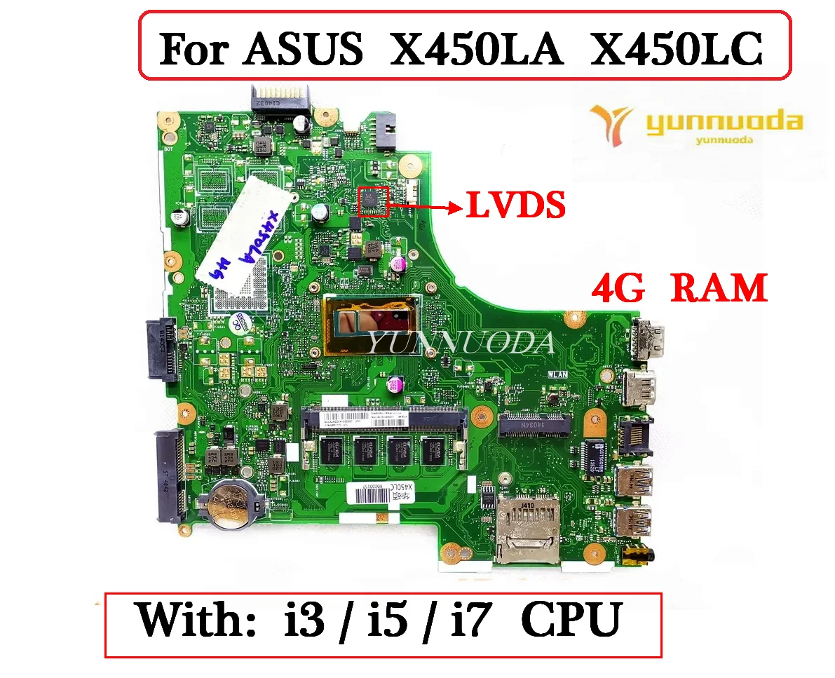 

X450LC For for ASUS X450LA X450LC A450L X450L X450LD Laptop Motherboard With i3 i5 4th CPU 4G RAM 100% tested