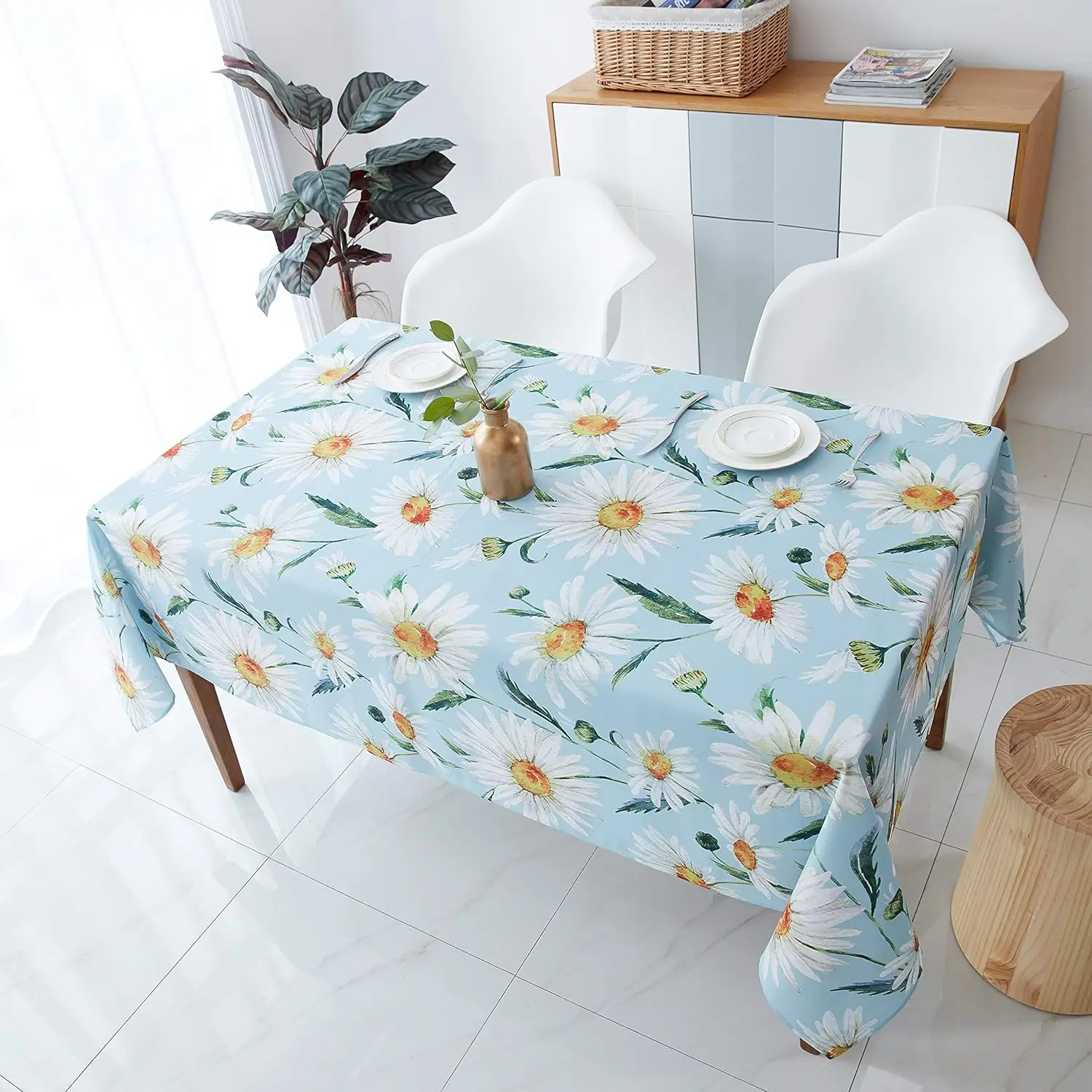 Daisy Floral Print Rectangle Tablecloths Waterproof Rectangular Table Cloth for  Kitchen Dining Room Wedding Party Decorations