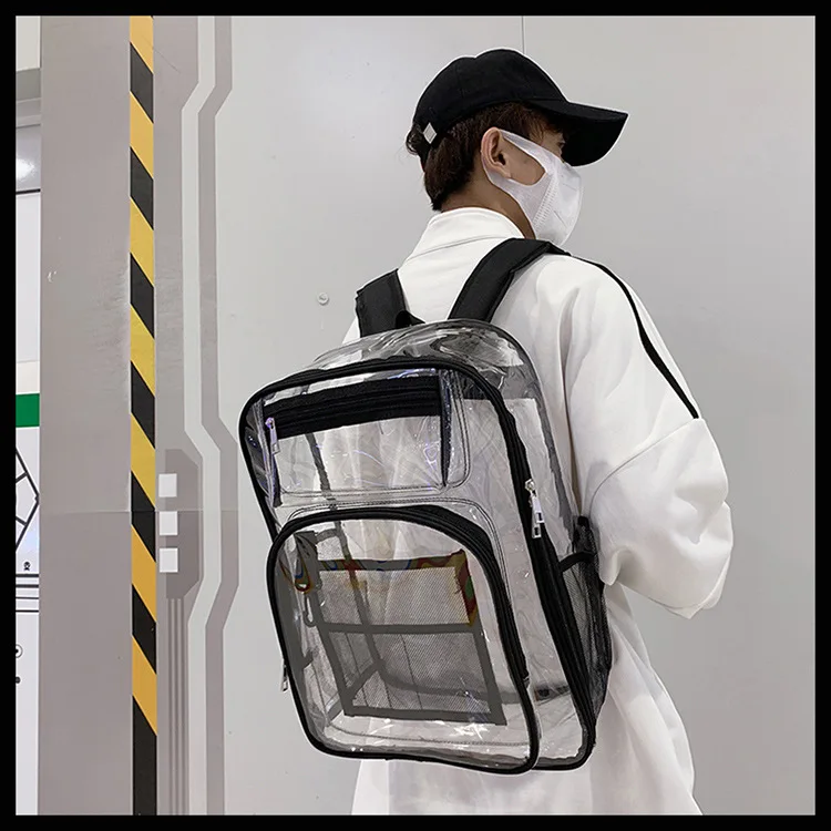 Transparent PVC Waterproof Travel Backpack Dual Shoulder Bag Neutral Style 20-35L Capacity School Education Suitable