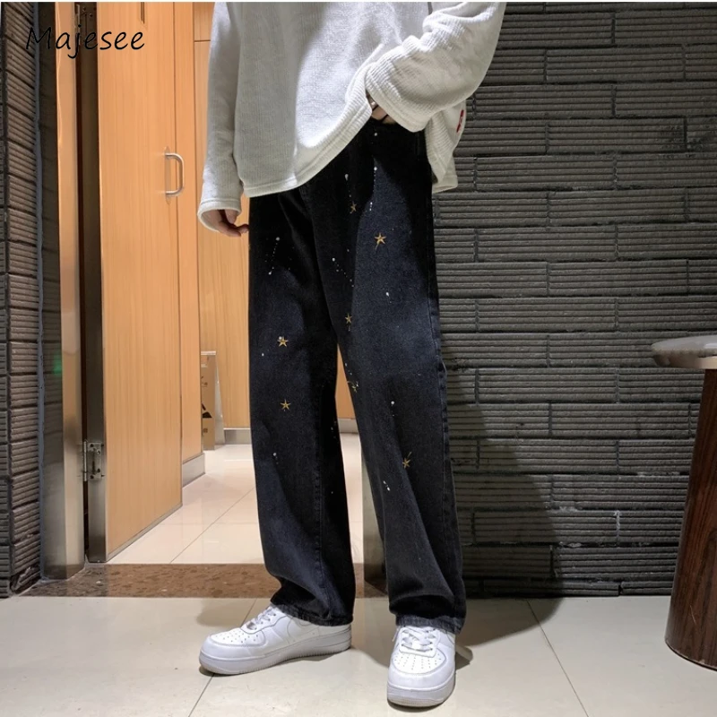 Jeans da uomo semplice ricamo moda accogliente hip-hop streetwear chic stile coreano pantaloni dritti larghi bello retrò affascinante