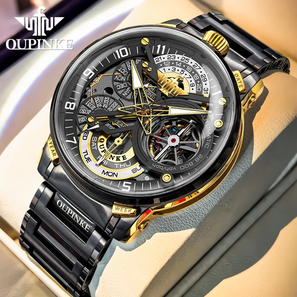 OUPINKE 3278 Luxury Men's Watches Trend Fashion Original Automatic Mechanical Wristwatch Self-winding Flywheel Complete Calendar