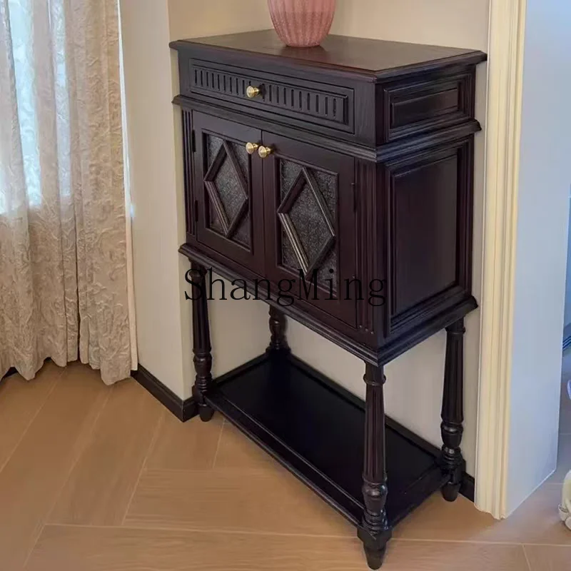 

SM medieval solid wood carving flower entry entrance cabinet retro living room storage wall dining side cabinet