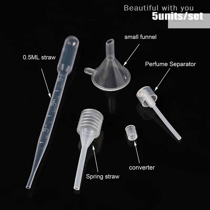 

5Pcs Perfume Refill Tools Set Plastic Diffuser Straw Dropper Funnel Spray Dispensing Required Cosmetic Tools