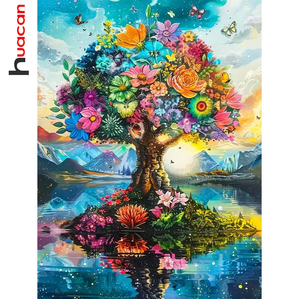 Huacan Vollquadrat Rund Diamant Malerei Baum Blume Diamant Mosaik Landschaft Kunst Wand Dekor