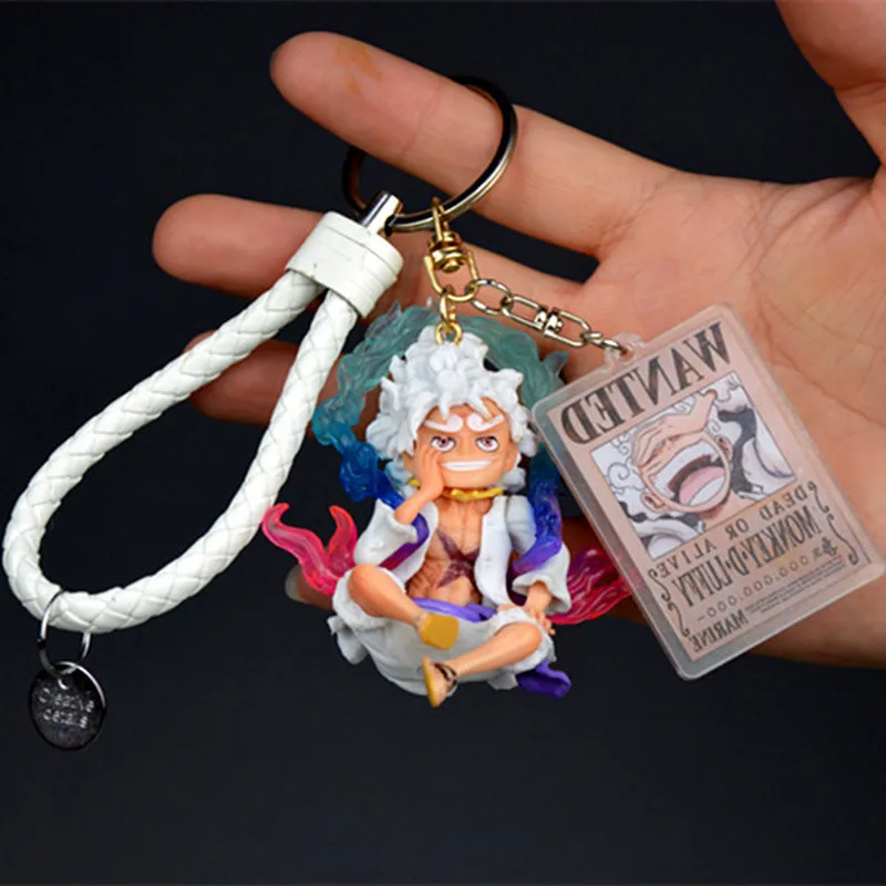 One Piece Nika Luffy Gear 5 Keychain Pvc Action Figure Pendant With Wanted Card Cartoon Bag Decor Car Key Ring For Anime Fans view 3