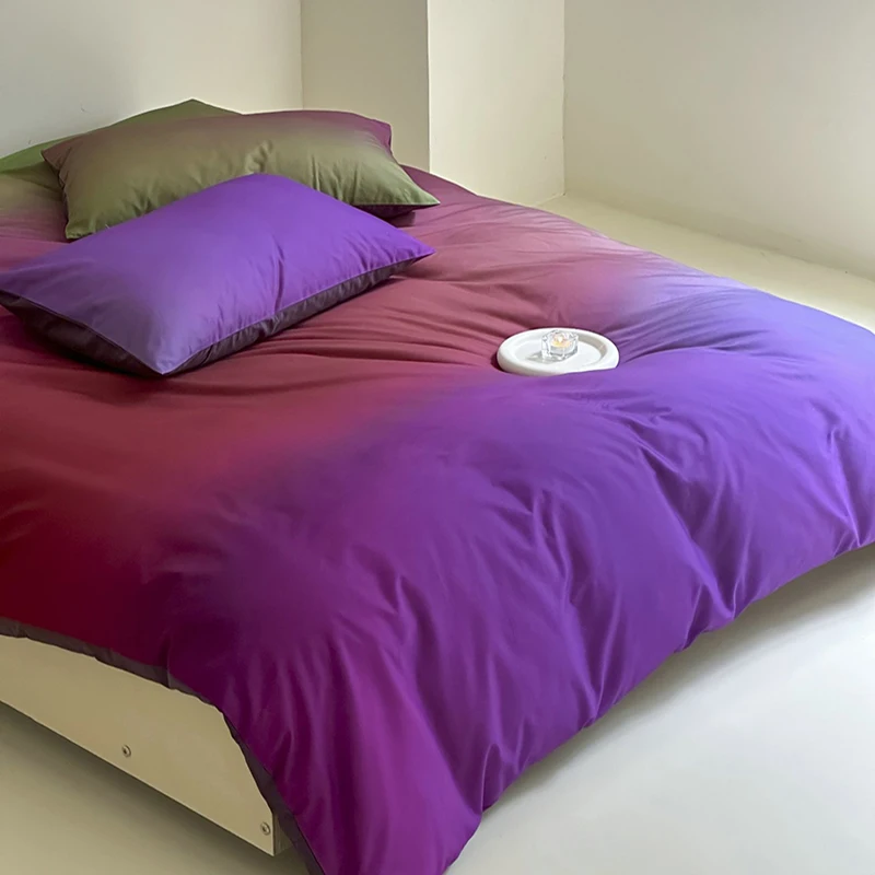 طقم سرير فاخر التدرج اللون غطاء لحاف القطن الخالص غطاء سرير ناعم سادات التوأم كامل الملكة حجم المفارش مجموعة 4 قطعة