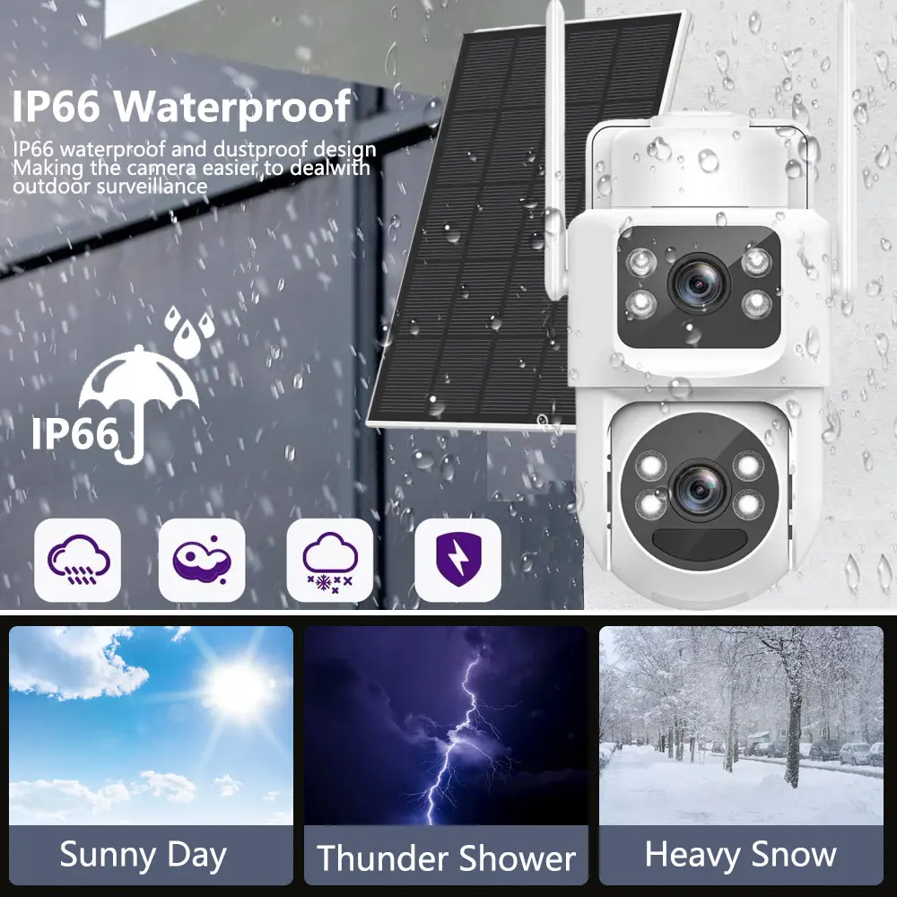 8MP 4K 4G SIM Card Two lens Smart Solar Powered Security Camera Two Way Audio Outdoor CCTV Camera PIR Detection For Farm Orchard