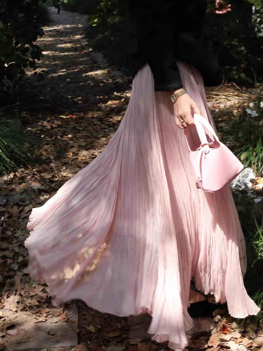 

Розовая тюлевая юбка из фатина, ультратяжелая, асимметричная, плиссированная, с высокой талией, свободного кроя, длинная, для женщин, с эластичным поясом