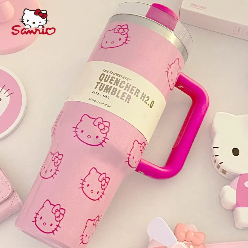 

Изолированная кружка Hello Kitty объемом 40 унций из нержавеющей стали с ручкой, соломенные кружки, термос большой емкости для напитков, кофейных напитков