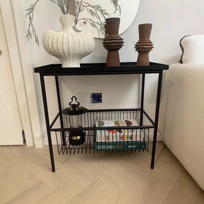 Mesa auxiliar moderna y sencilla Para sala de estar, estante de almacenamiento de esquina Para sala de estar de hierro forjado, Mesa móvil Para balcón, muebles de dormitorio