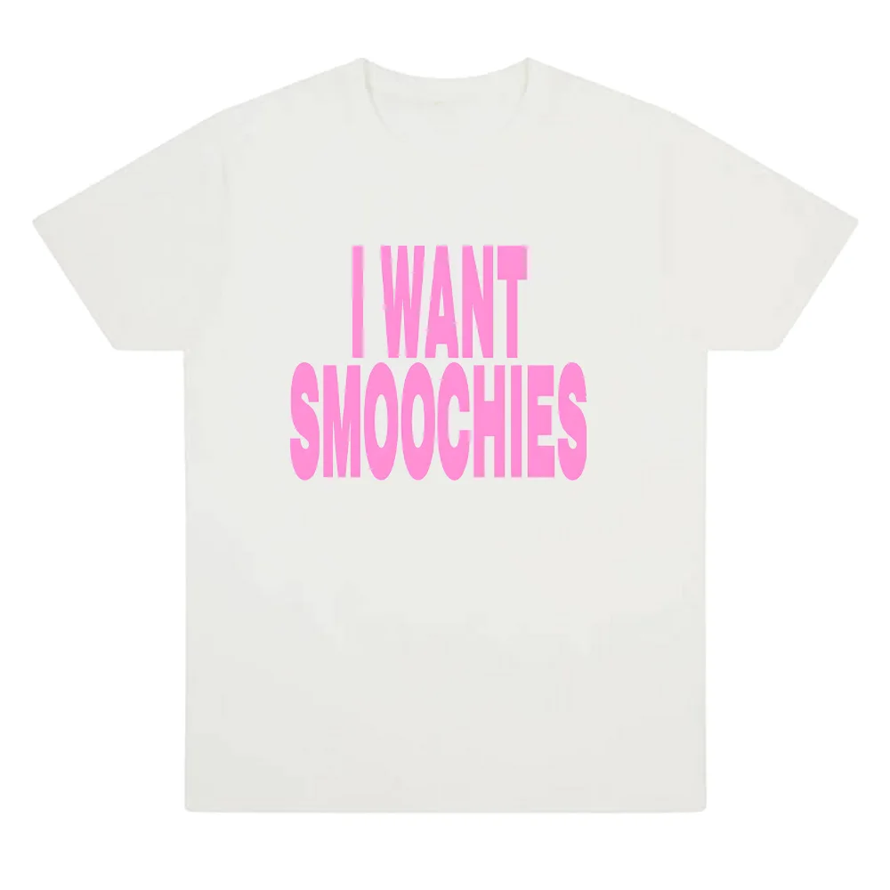 

Футболка I Want Smoochies Ashnikko унисекс, летние футболки для тура, модная хлопковая футболка с круглым вырезом в стиле Харадзюку, эстетичная уличная одежда с короткими рукавами