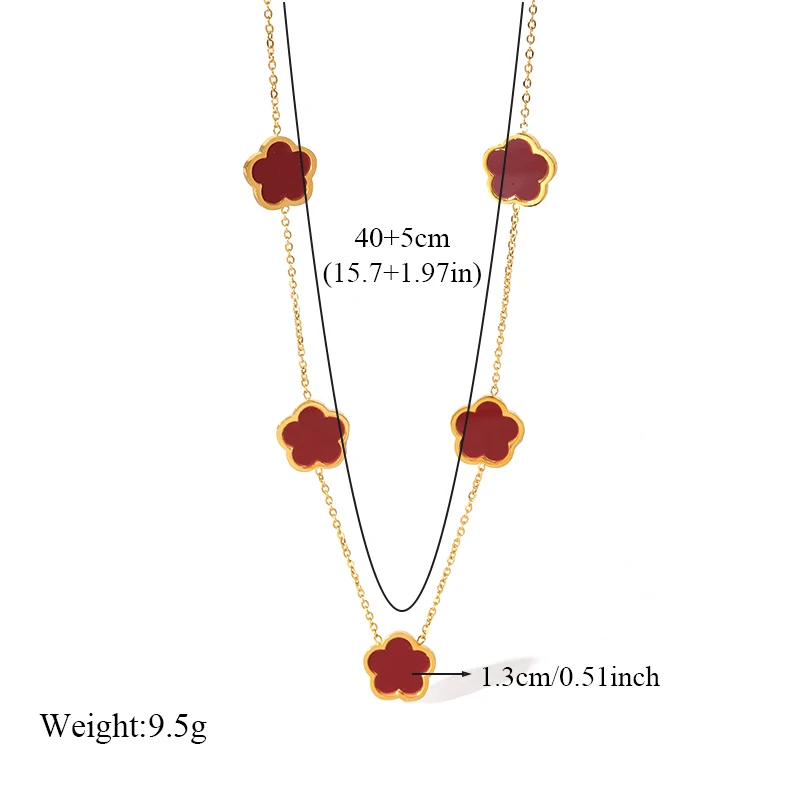 EILIECK 316L Stainless Steel Red 5-Leaf Flower Necklace For Women Fashion New Party Gift Clover Neck Chain Jewelry Collar