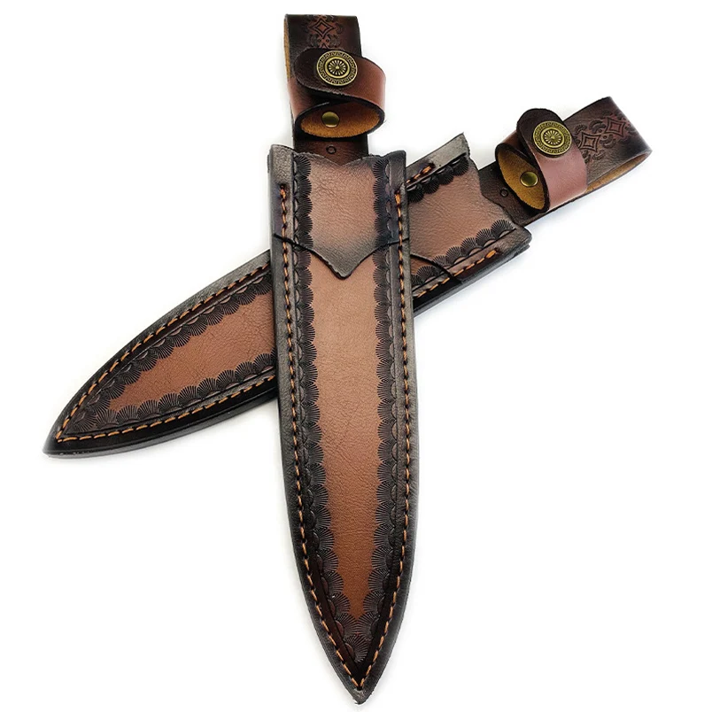 With Brass Buckle First Layer Cowhide Leather Material Outdoor Straight Knife Scabbard Fixed Blade Sheath Cover