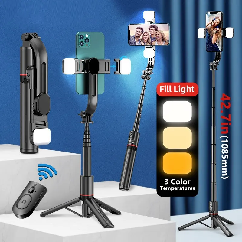 INRAM-L12d Foldable Wireless Bluetooth Selfie Stick Tripod with Remote Shutter, Mini Trepied, Gathering, Isolation Trip