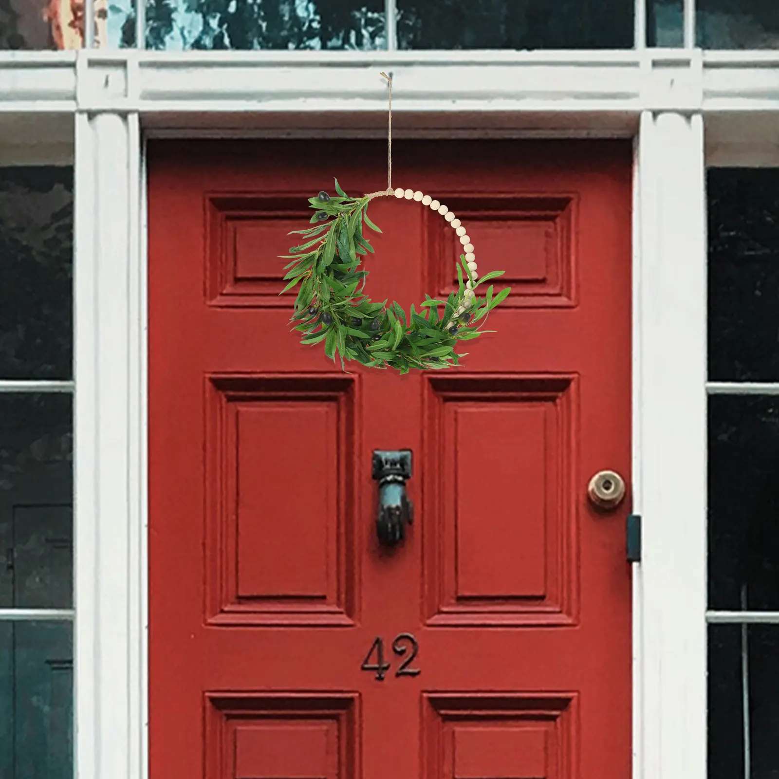 

Artificial Wreath Home Decor 20 Wooden Beads Olive Fruits Materials Long Service Life Suitable for Front Door Hanging