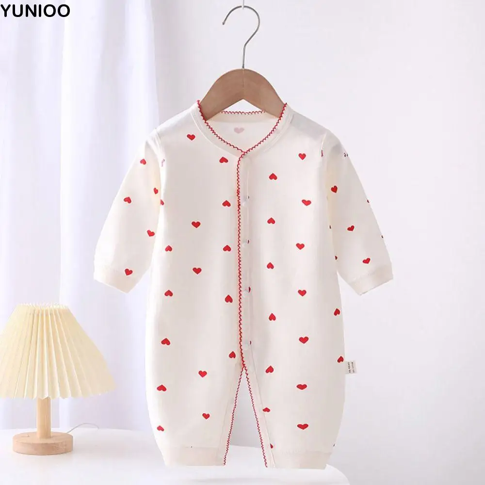 

Милый детский комбинезон с длинными рукавами из чистого хлопка, мягкая ткань, боди с рисунком любви, полосатый клубничный комбинезон для новорожденных, подарочный набор