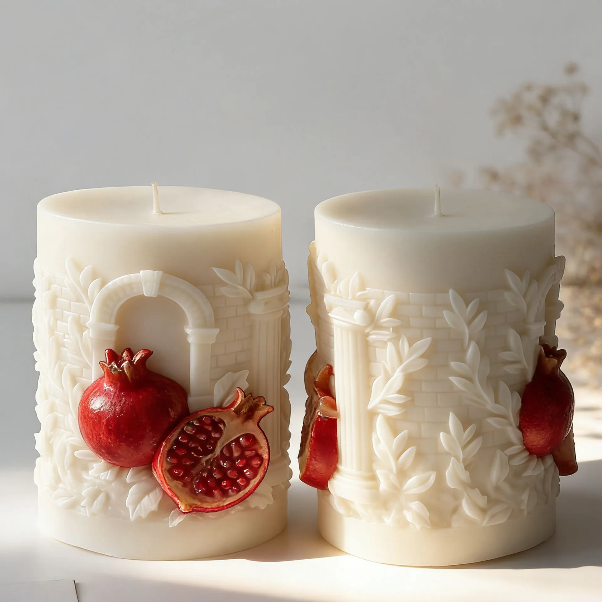 DIY Pomegranate Relief Cylinder Silicone Candle Mold Handmade Aroma Plaster Mold Simulation Pomegranate Ramadan Candle Mould