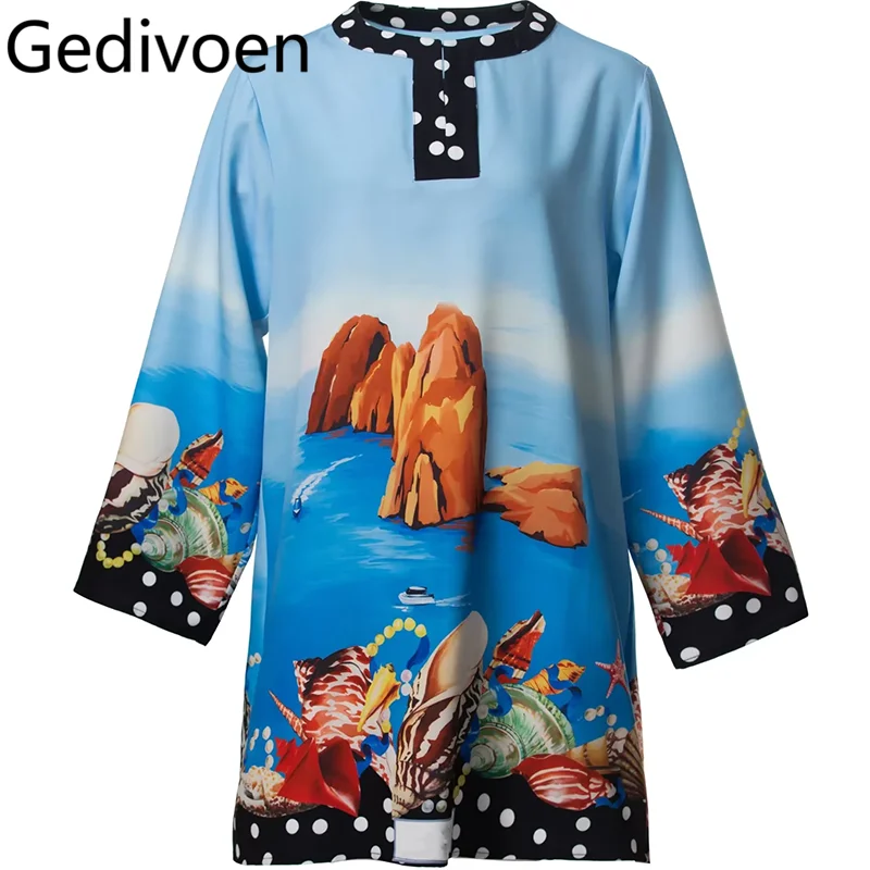 

Gedivoen Loose Waist Casual Holiday Dress Elegant Vacation Printing Autumn Winter Women's Long-Sleeved Short Dresses