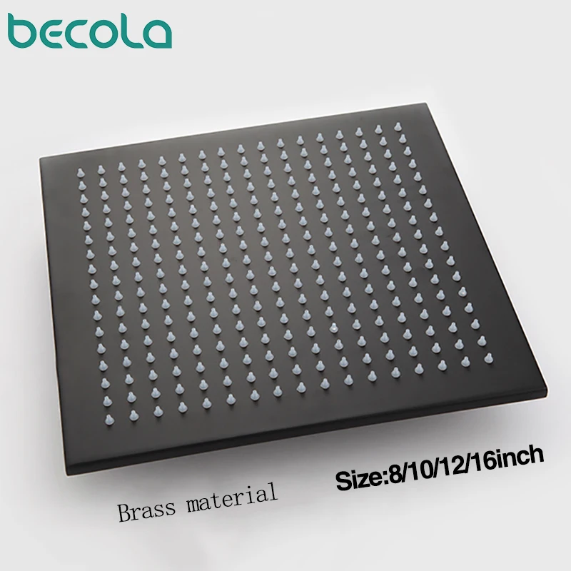 BECOLA 8,10,12,16Inch Square Brass Surface Plating Black Shower Heads Bathroom Square Overhead Rainfall Shower Head chuveiro