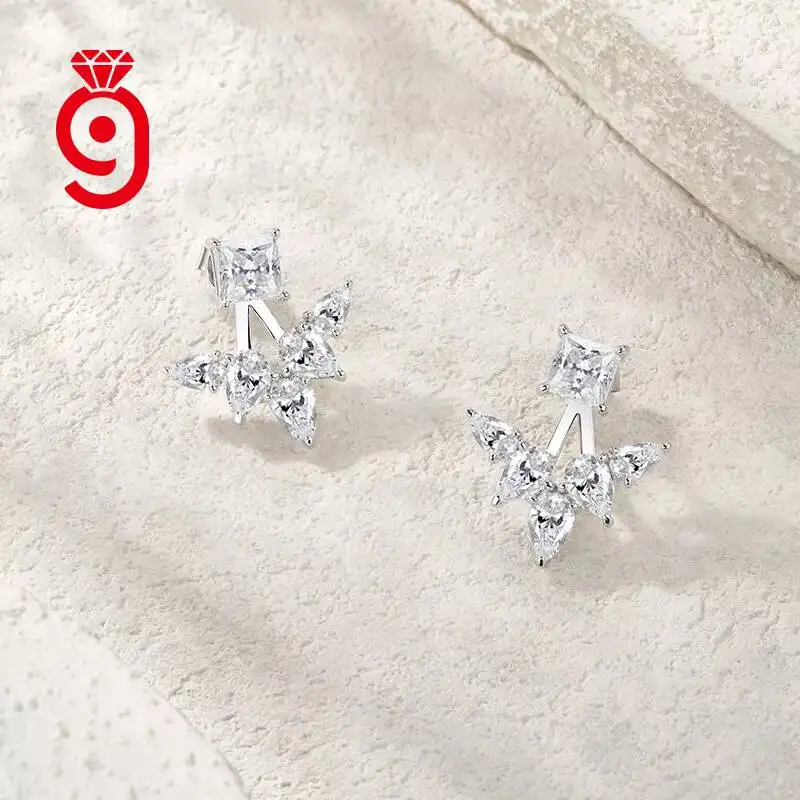 

925 Sterling Silver Moissanite Drop Earrings | Princess & Pear Cut D Color VVS1 Moissanite Earrings for Women