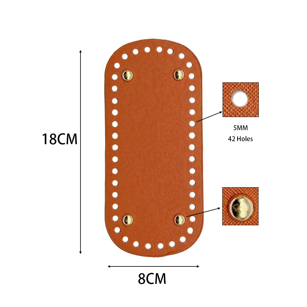 Fundo longo artesanal para saco de malha PU, acessórios de crochê DIY, furos com furos, 18x8cm