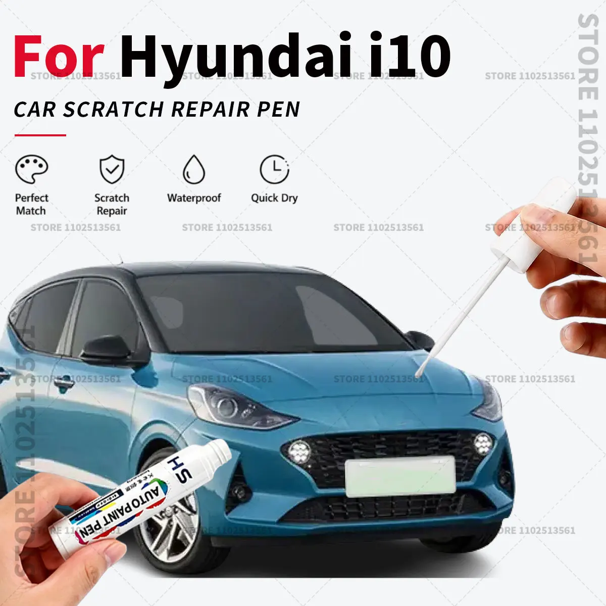Car Touch Up Paint Pen Quick Repair Scratch Remover Auto Paint Brush Easy Application For Hyundai I10 White Black Blue Grey Red