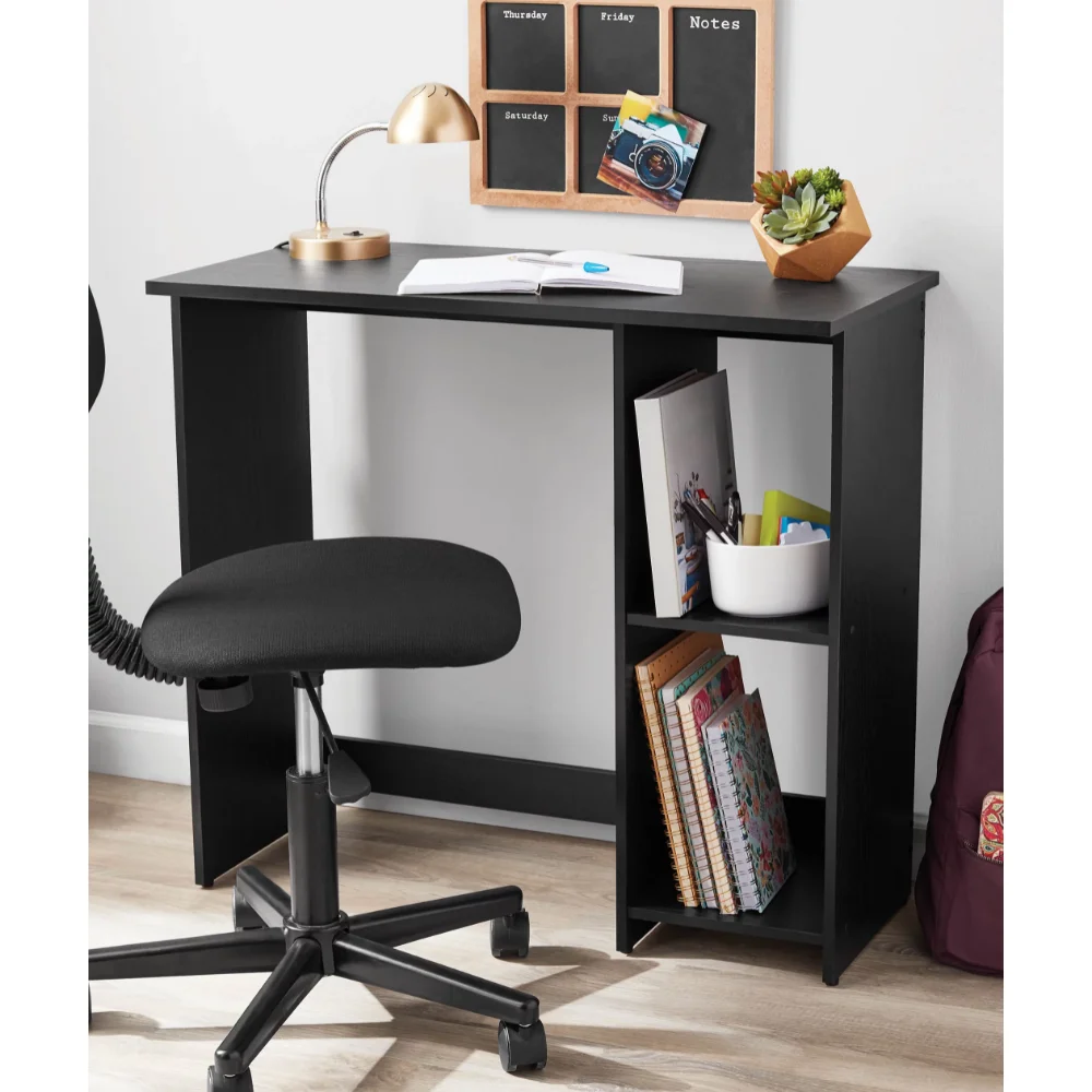 

Mainstays Small Space Writing Desk with 2 Shelves, True Black Oak Finish