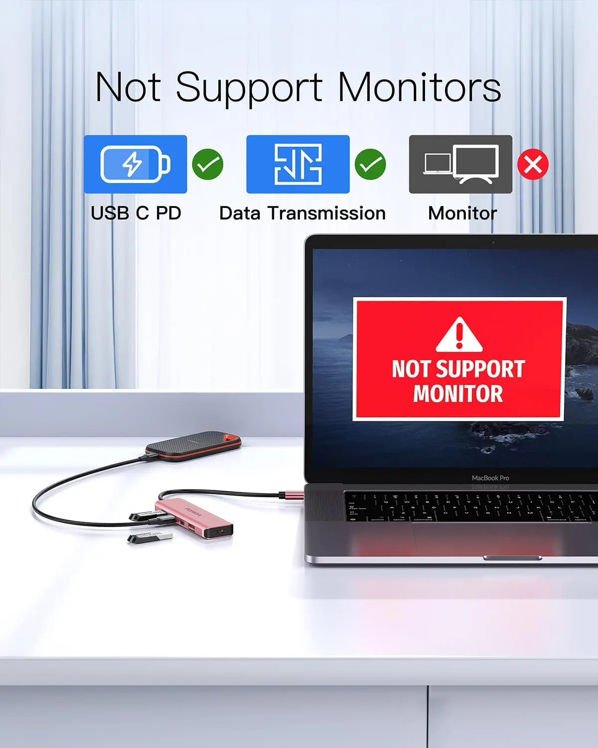 FORIDA USB C Hub 10Gbps USB C Splitter 100W Power Charging USB 3.2 Hub do laptopa MacBook Air/Pro iPhone 15/15 Pro/15 Pro Max