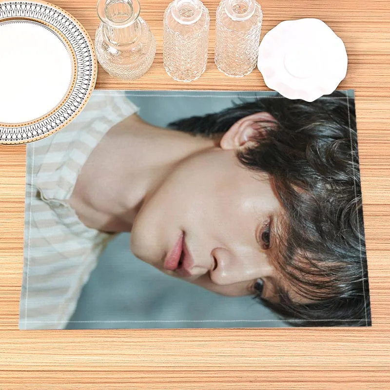 Lee Dong Wook Print Linen Dining Table Mats Alphabet Kitchen Placemat 30X40cm Coasters Pads Bowl Cup Mat