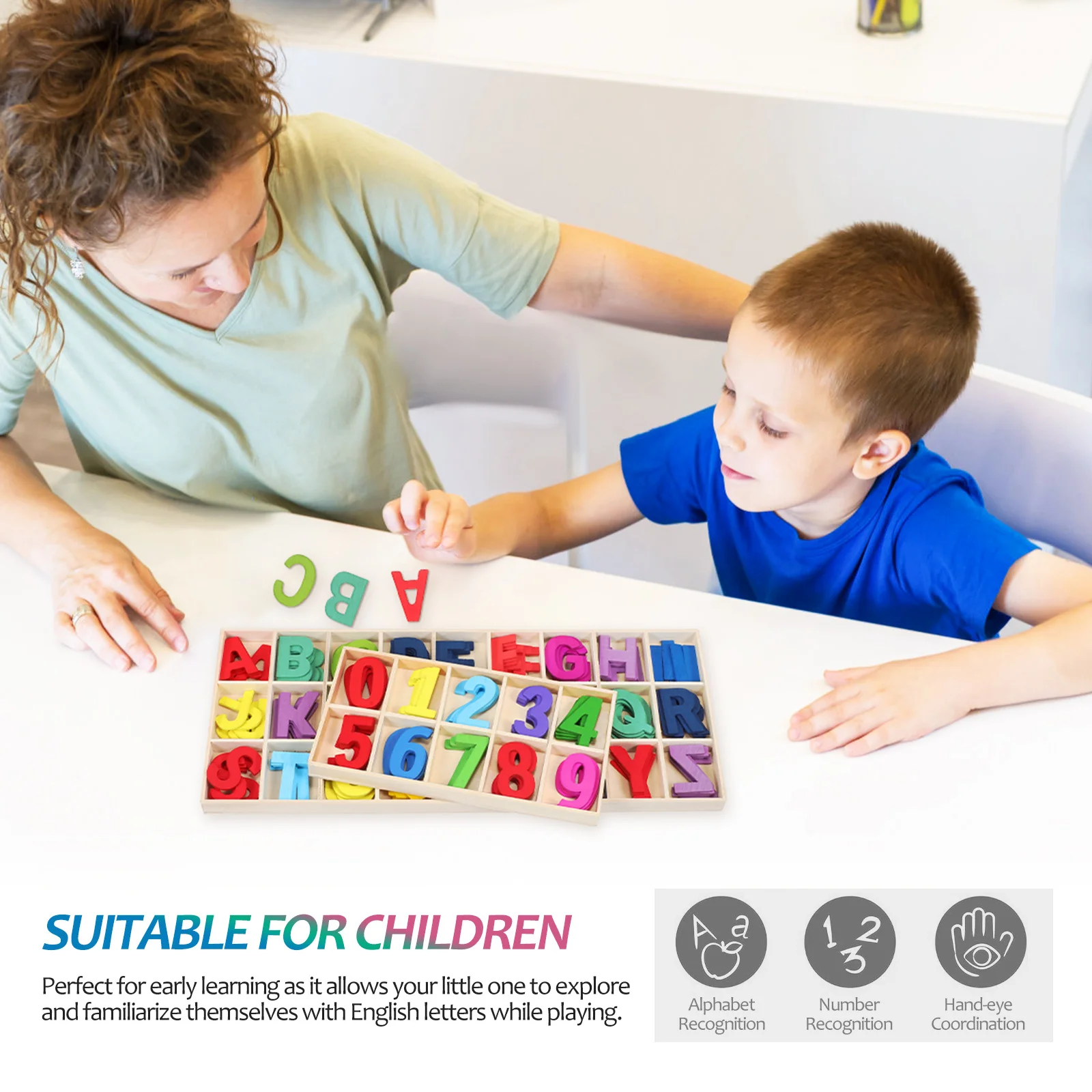 

1Set Wooden Alphabet Numbers Colorful Letters Puzzle Set Early Education Learning Materials Safe Non-Toxic Preschool Spelling