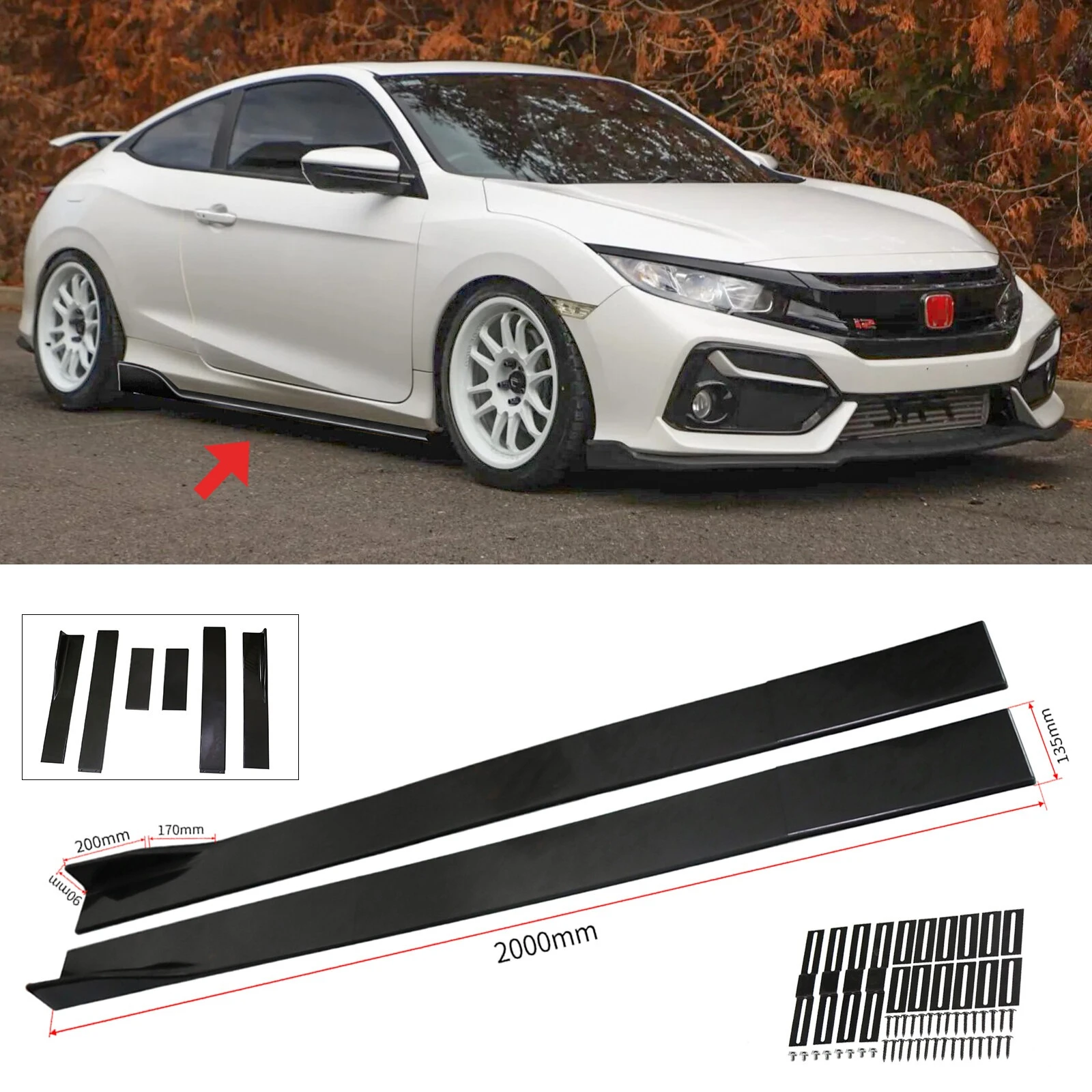 

For 2017-2019 HONDA CIVIC COUPE SI 78.7'' Side Skirts Extension Splittter Glossy