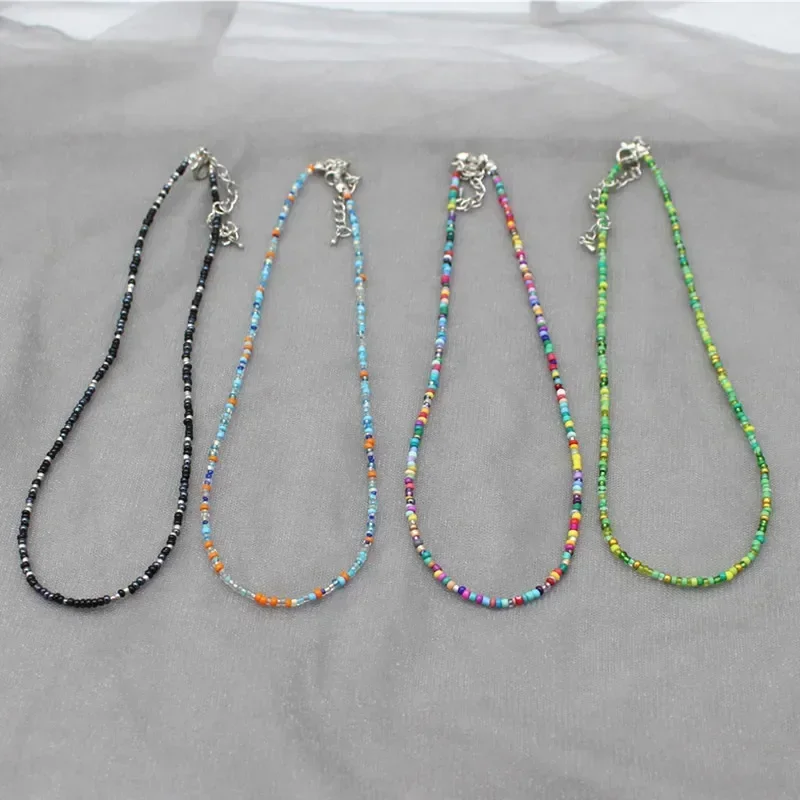 Bohemia Handmade Rainbow Seed Beads Simple Choker Necklace Candy Color Neck Chain Women's Wild Sweet Colorful Collar Jewelry