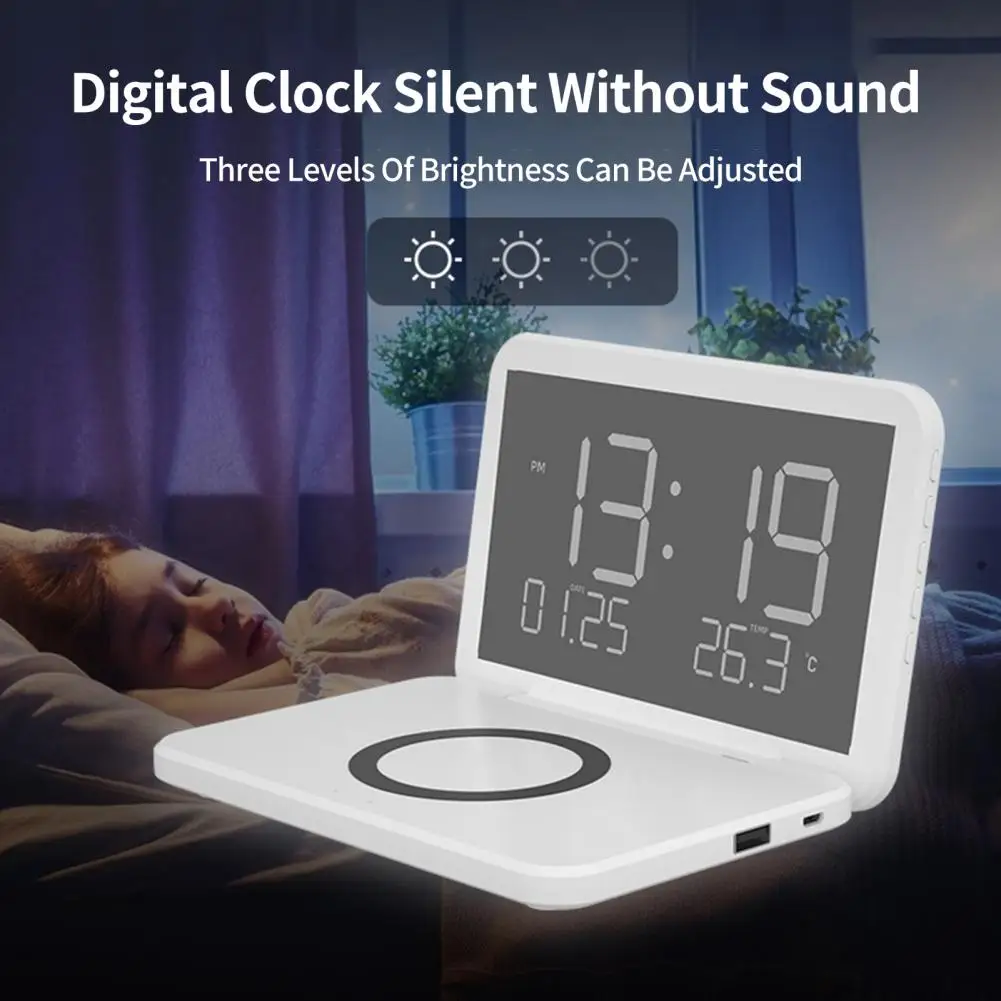 กระจกที่ชาร์จมือถือแบบไร้สาย LED แบบชาร์จไฟได้5 W/7.5W/15 W ที่ชาร์จแบบไร้สายโทรศัพท์สำหรับใช้ในบ้านประเภท C ใช้งานได้จริง