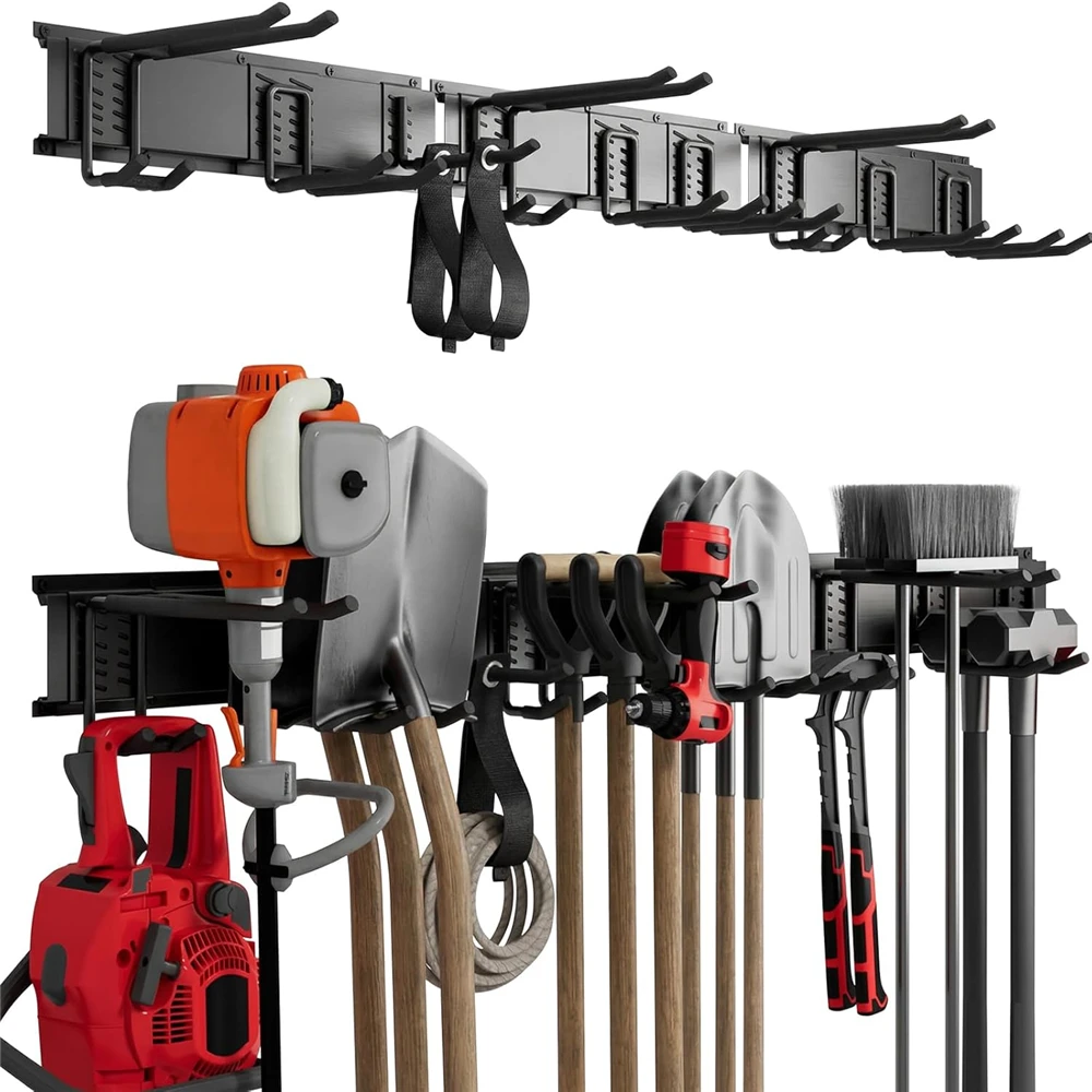 

Настенный органайзер для инструментов для гаража, усиленный, 49,5 дюйма, с 3 панелями и 9 регулируемыми крючками, грузоподъемность 690 фунтов
