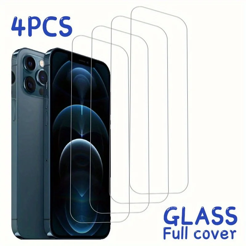 

4 шт. HD закаленное стекло для защиты экрана для IPhone 16 15 11 12 13 14 Pro Max Ультратонкое устойчивое к царапинам покрытие от краев до краев