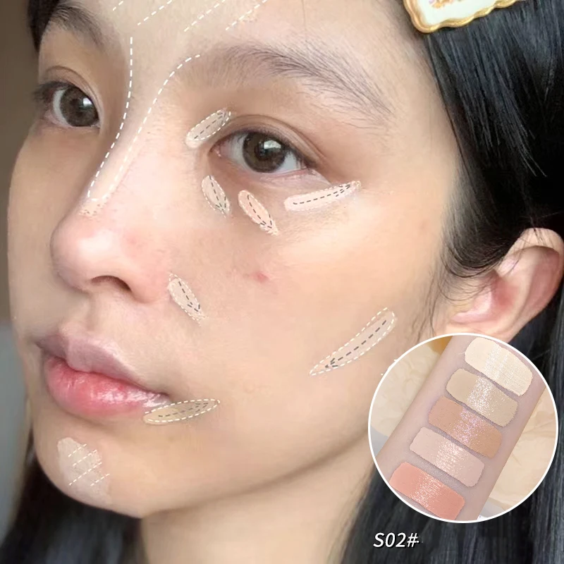 Vijf Kleuren Concealer Palet Hydrateren Natuurlijke Gezichtscrème Bedekken Donkere Kringen Acne Professionele Make-Up Cosmetische Zelfs Huidskleur