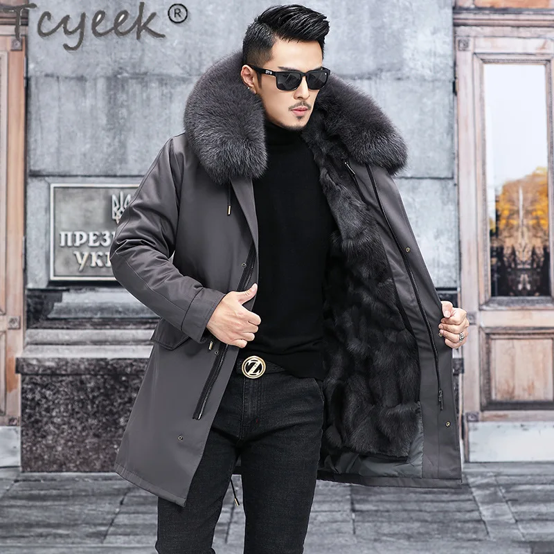 

Tcyeek 2023 Hooded Mens Fur Jacket Winter New Parka Men Clothes Fox Fur Liner Detachable Coat Warm Raccoon Fur Collar Casaco