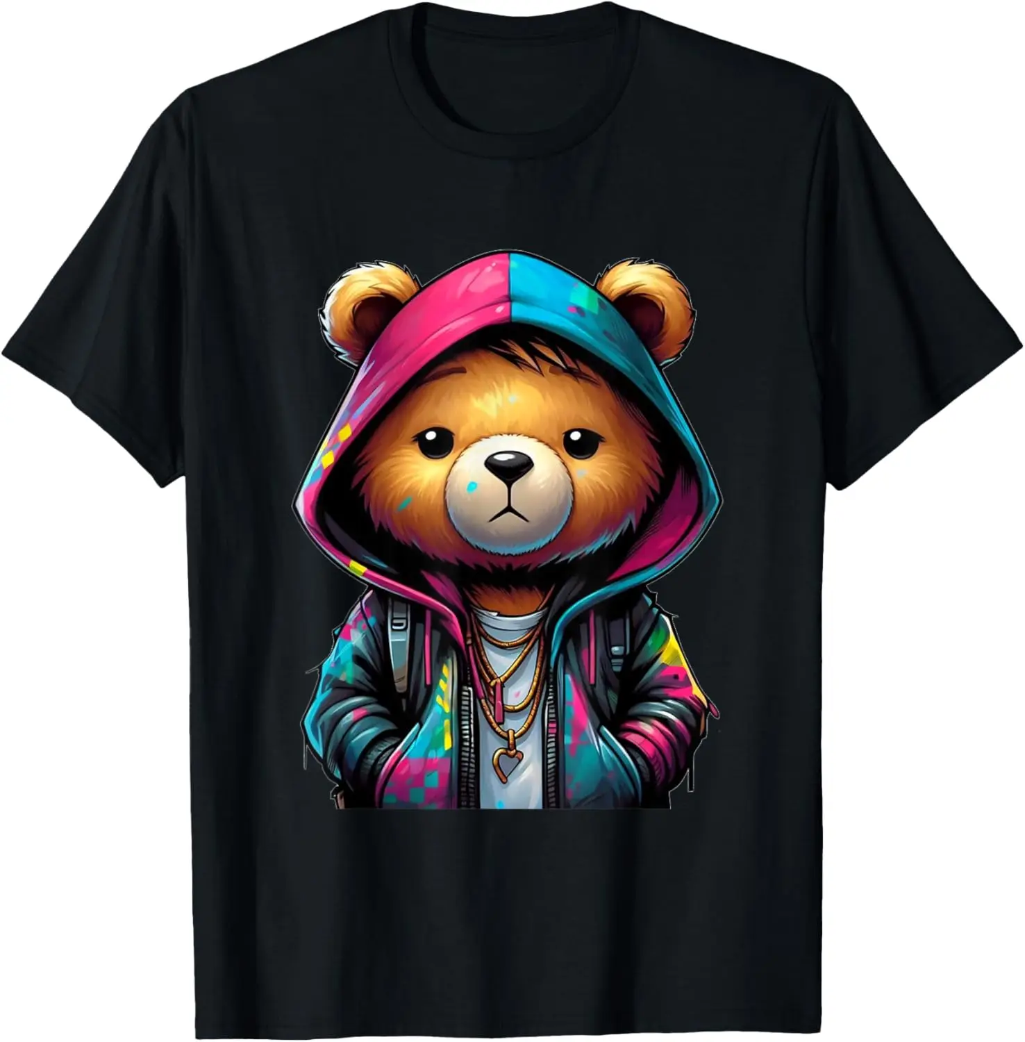 Hip-Hop Colorful Teddy Bear With Graphic Cute Funny T-Shirt