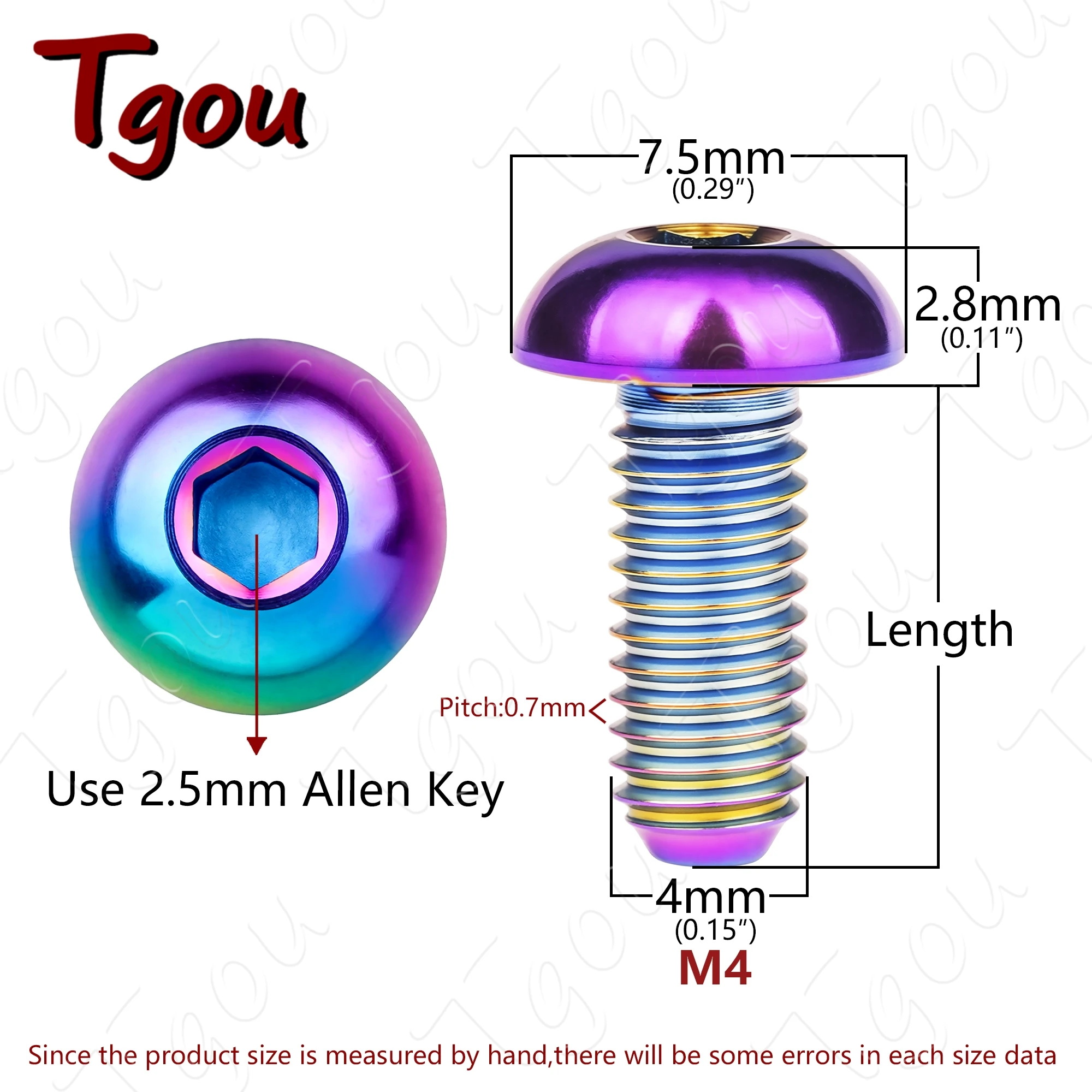 Tgou Titanium Bolt M4x6/8/10/12/15/20mm Allen Key Head Screws for Bicycles 1pcs