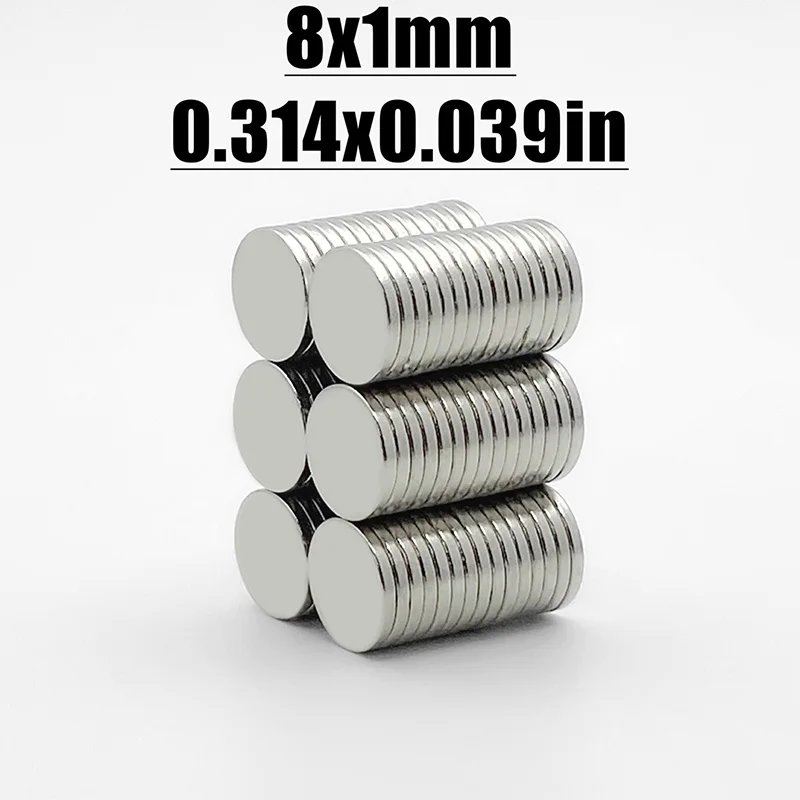 20-2000pcs N35 NdFeB Round Neodymium Magnets 8×1mm,Strong Permanent Magnets for Fridge, Home Decoration, Office Supplies