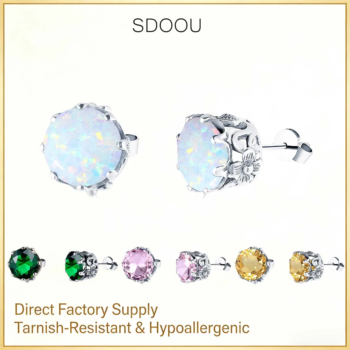 

SDOOU 925 Silver Birthstone Earring Blue Topaz Stud Earrings Crystal Gemstone For Women Men Everyday Birthday Jewelry & Gift Box