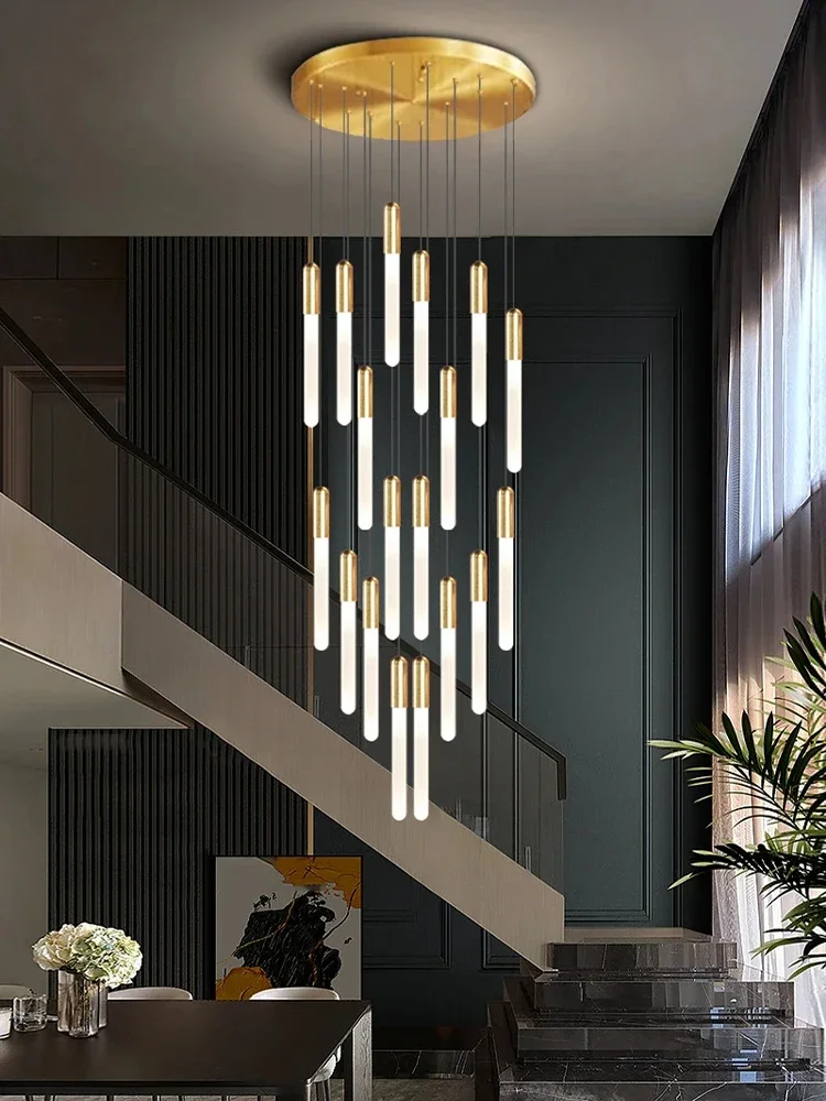 

Long-Oval LED Droplight Villa Stair Pendant Lamps Modern Chandelier Home Lamp Decoration Living Room Stair Spiral Hanging Lights