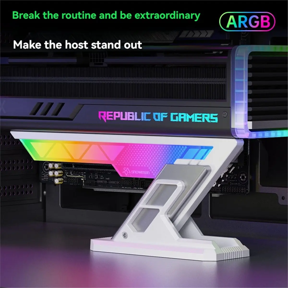 

Держатель для видеокарты A10R GP-Z ARGB, настольный алюминиевый кронштейн для GPU, регулируемая высота 75-125 мм, совместимость с M/B AURA SYNC, белый цвет