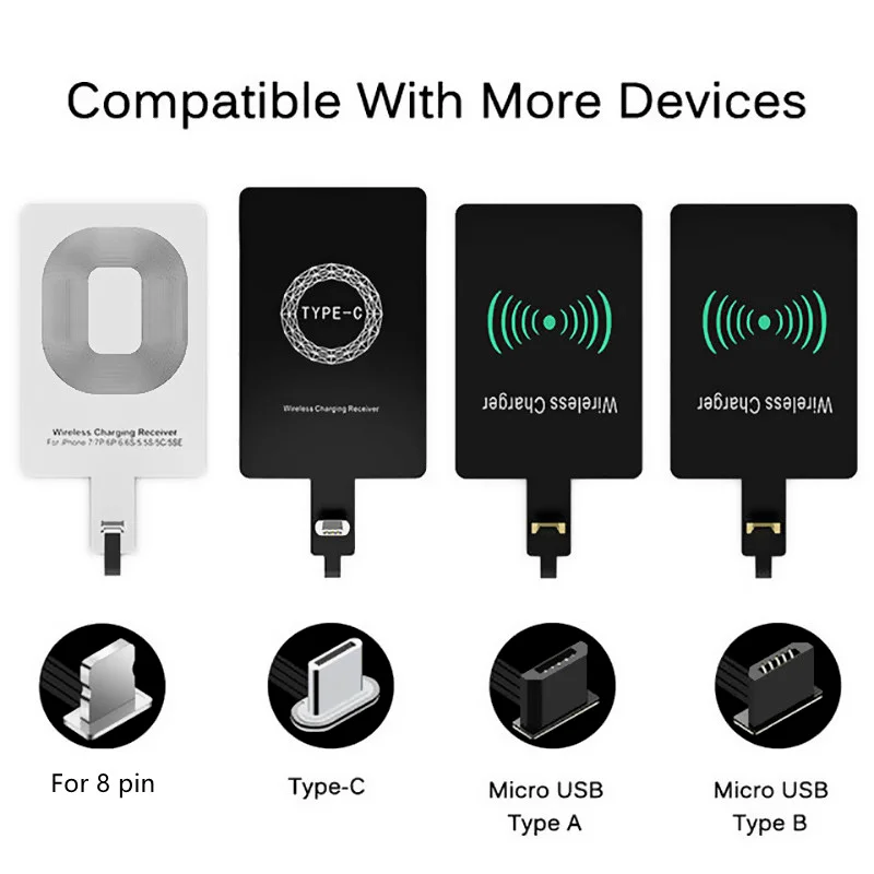 Qi Wireless Charging Receiver Micro USB Type C Universal Fast Wireless Charger Adapter For Samsung Huawei iPhone For Xiaomi