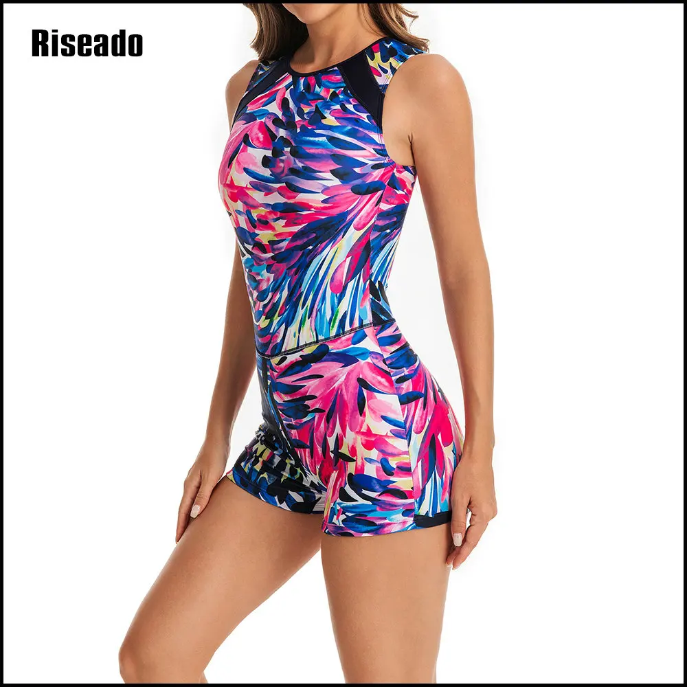 Sport Boyleg Rash Guard Women Swimwear One Piece Swimsuits Surfing Bathing Suits Sleeveless Swimming (UPF 50+)